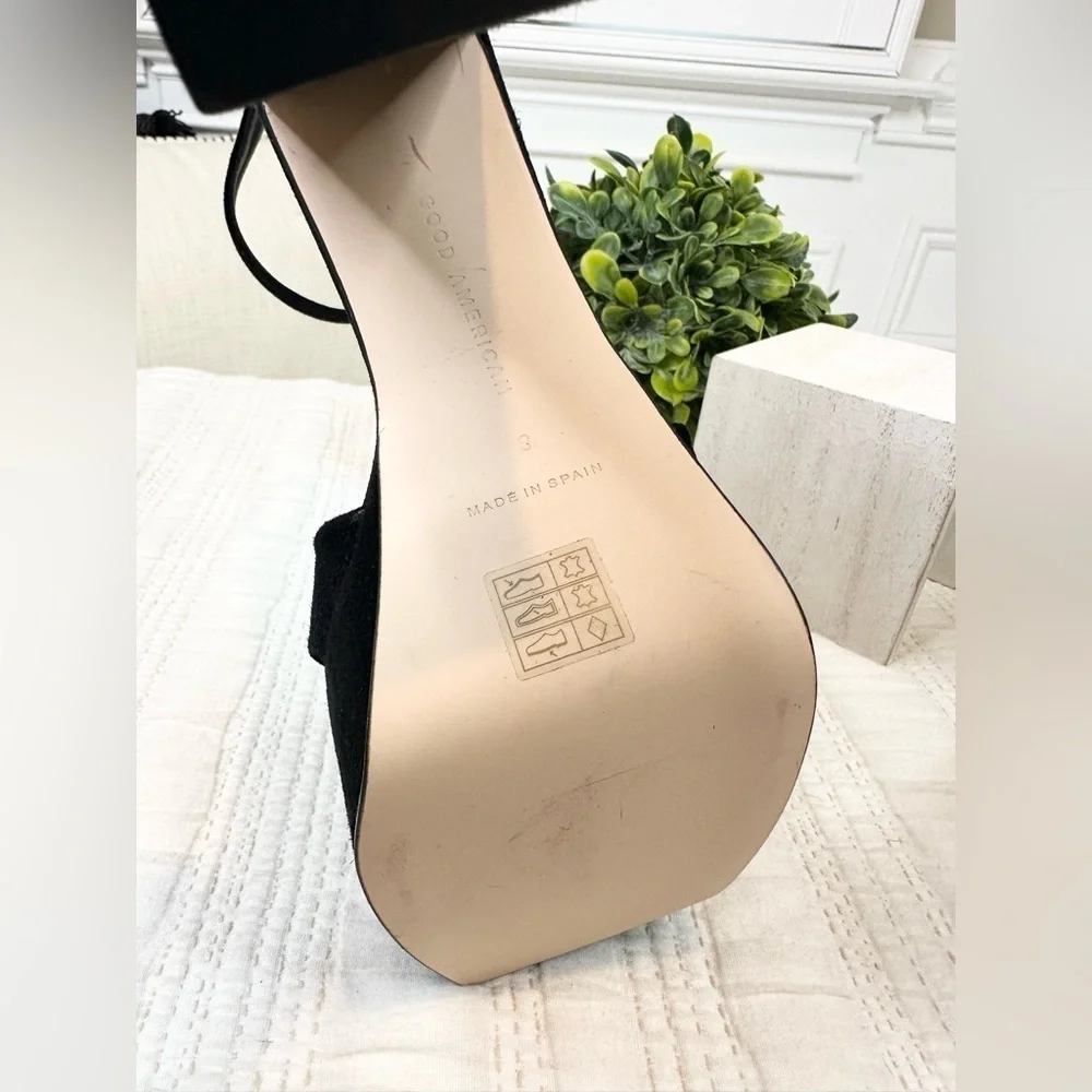 Good American Suede Blocked Heel Sandals in Black Women’s Size 8